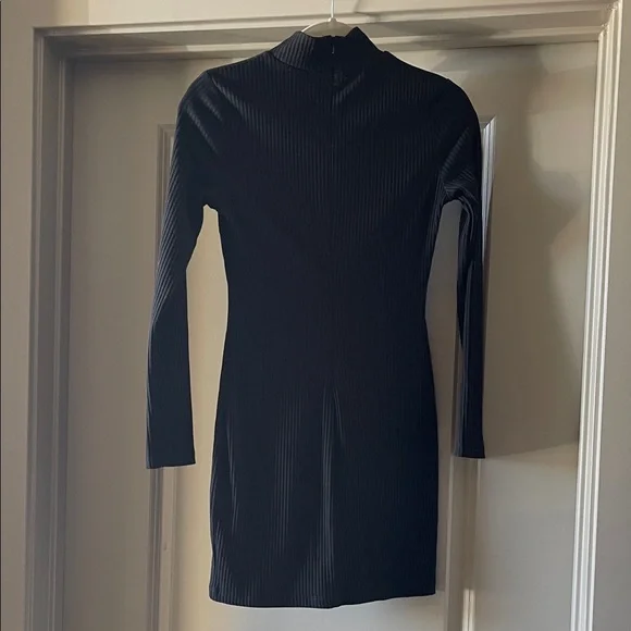 Princess Polly Black Ribbed Mock Neck Long Sleeve Dress - Size 2 - Picture 3 of 5
